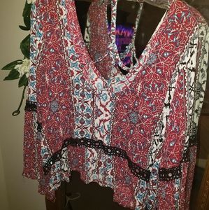 Cropped bell sleeve blouse